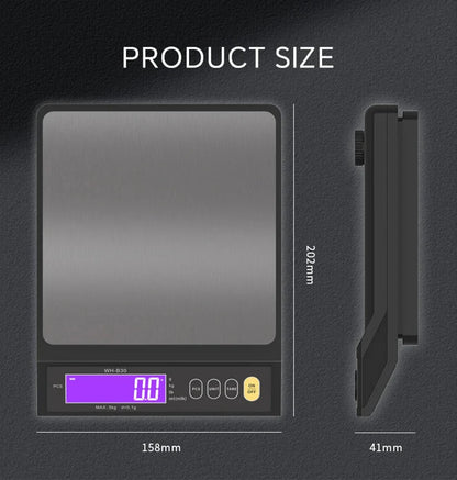 5kg/0.1g and 10kg/1g Digital Electronic Kitchen Scale, LCD Display, Fully Waterproof Stainless Steel Weighing Tool for Baking
