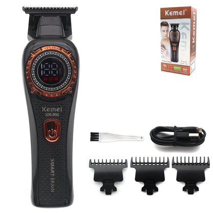 Kemei KM-999 Hair Trimmer for Men – DLC T-Blade, Zero Gapped, LED Display, Cordless USB Professional Hair Clipper