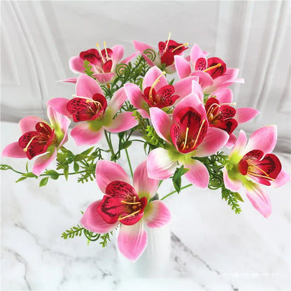 Artificial White Orchid Flowers - 10Pcs Silk Faux Orchid Bouquet For Wedding Decor, Home Vase & DIY Floral Arrangements