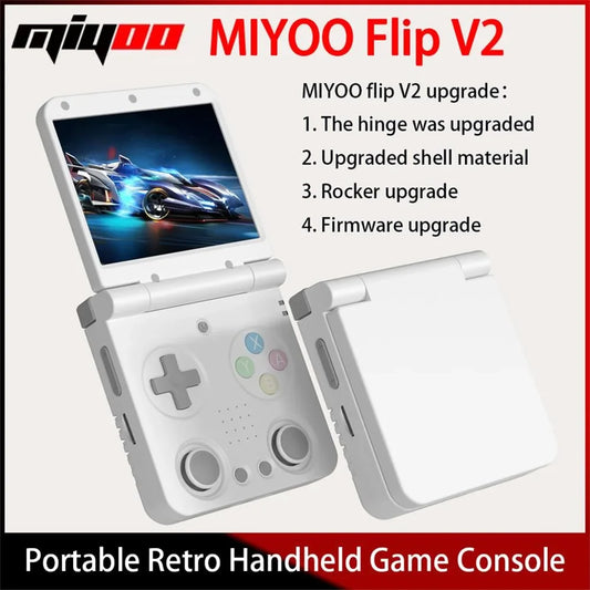 MIYOO Flip V2 Handheld Retro Game Console – 3.5'' IPS Screen, Compact & Portable Gaming Device for Travel or Gifts
