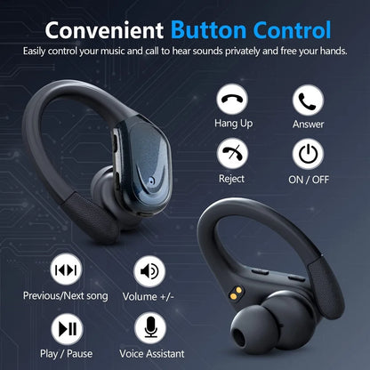 Bluetooth 5.3 True Wireless Earphones with Mic, Noise Reduction, Waterproof Sport Headset with Earhooks