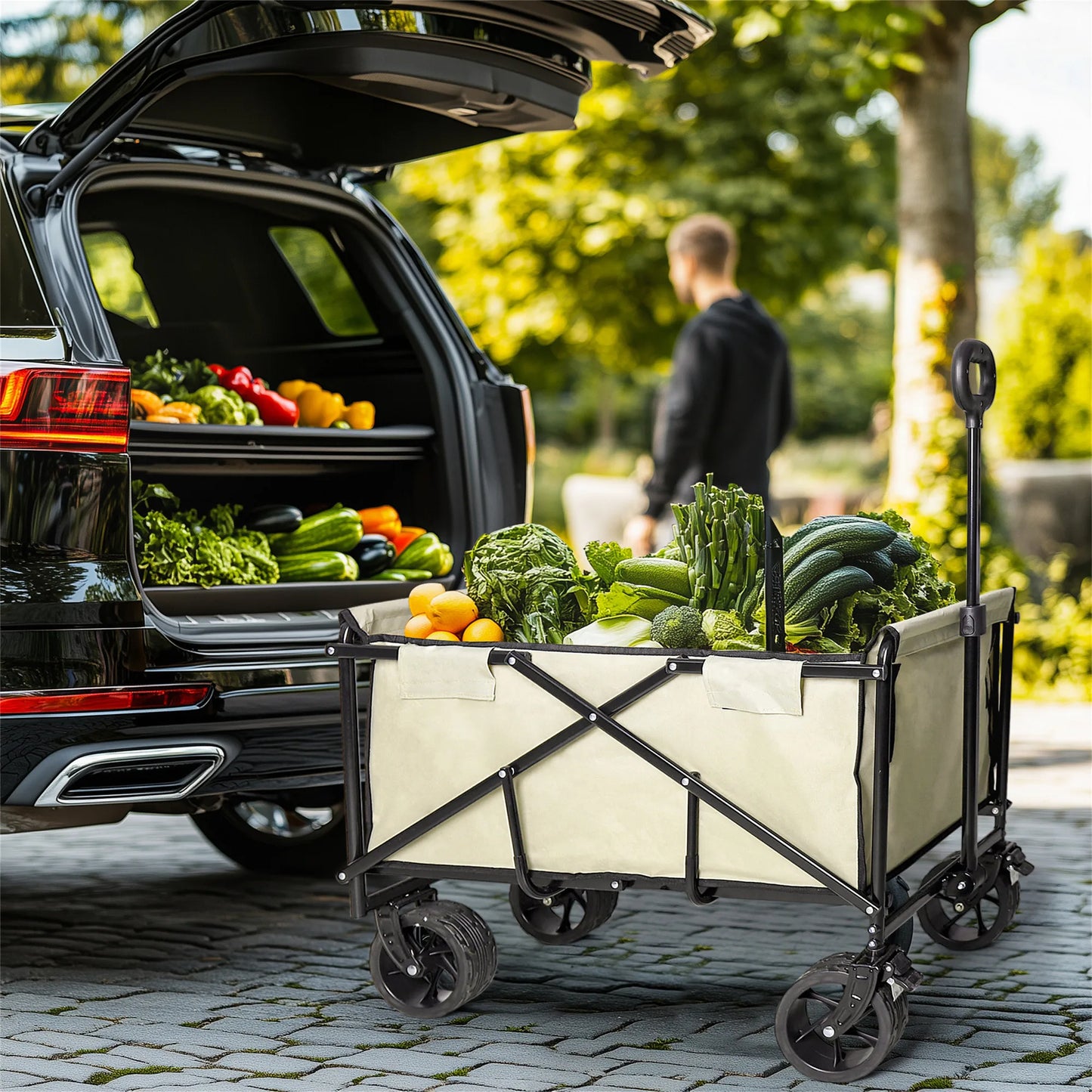 Wisfor Heavy Duty Foldable Wagon Cart — 440 Lbs Capacity, Adjustable Handle for Camping, Shopping & Beach