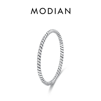 MODIAN 925 Sterling Silver Stackable Ring – Classic Wave Geometric Finger Ring, Fashion Jewelry for Women