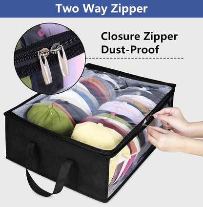 Large Capacity Hat Organizer - Black Non-Woven Cap Holder, Foldable Storage Hanging Bag for Hats and Clothes
