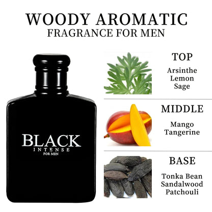 BLACK CHARM Eau de Parfum for Men – 3.4oz/100ml Woody Aromatic Fragrance, Fruit & Floral Notes