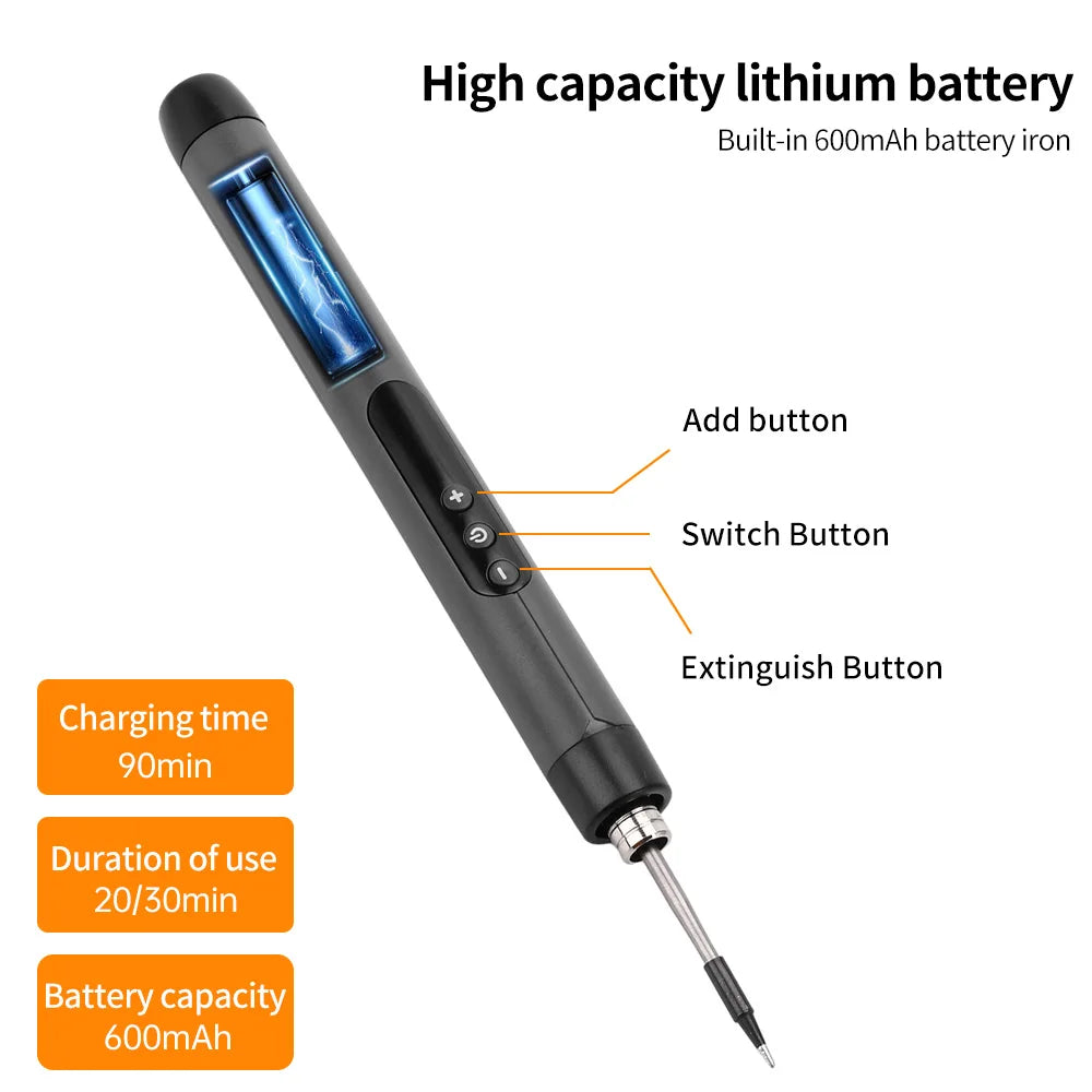 USB Type-C Mini Soldering Iron Kit – Portable Adjustable Temperature Electric Soldering Tool with 600mAh Battery for Home & DIY Repair