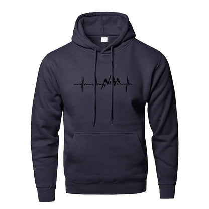 Mountain Heartbeat Hoodie – Teen Sweatshirt, Autumn Long Sleeve Hooded Sportswear in Black & Gray