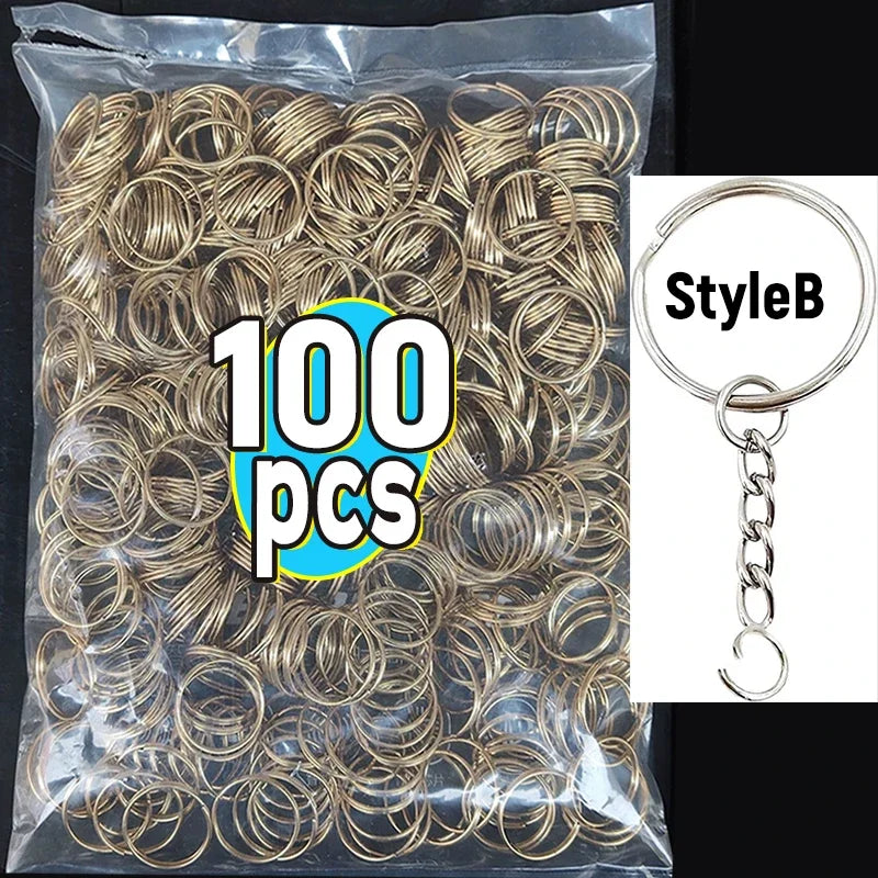 50/100pcs Stainless Steel Keyring Set – Split Rings, Lobster Clasps & Chains for DIY Keychains & Keyfobs