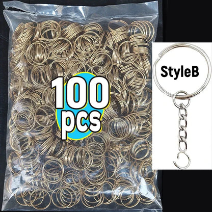 50/100pcs Stainless Steel Keyring Set – Split Rings, Lobster Clasps & Chains for DIY Keychains & Keyfobs