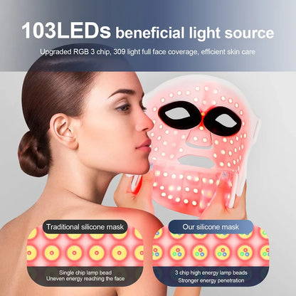 Silicone LED Mask with Neck – 7-Color Photon Red Light & Infrared Therapy, Flexible Wireless Facial Skin Repair Mask