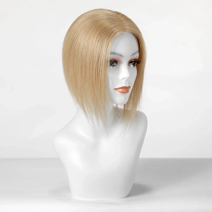 14" Gray Blonde Human Hair Topper – Mono Lace Base, 4 Clips, Natural Look for Thinning Hair