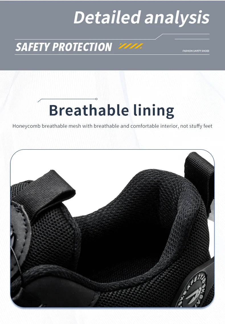 Rotating Button Men’s Safety Shoes – Anti-Smash & Anti-Puncture Work Boots, Fashion Sport Protective Footwear