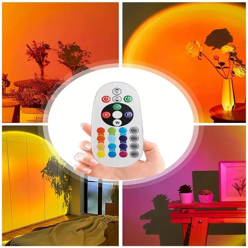 Vibrant Sunset Projection Light – 16-Color Spectrum, USB Remote Control, Dynamic LED Light for Warm Home Ambience