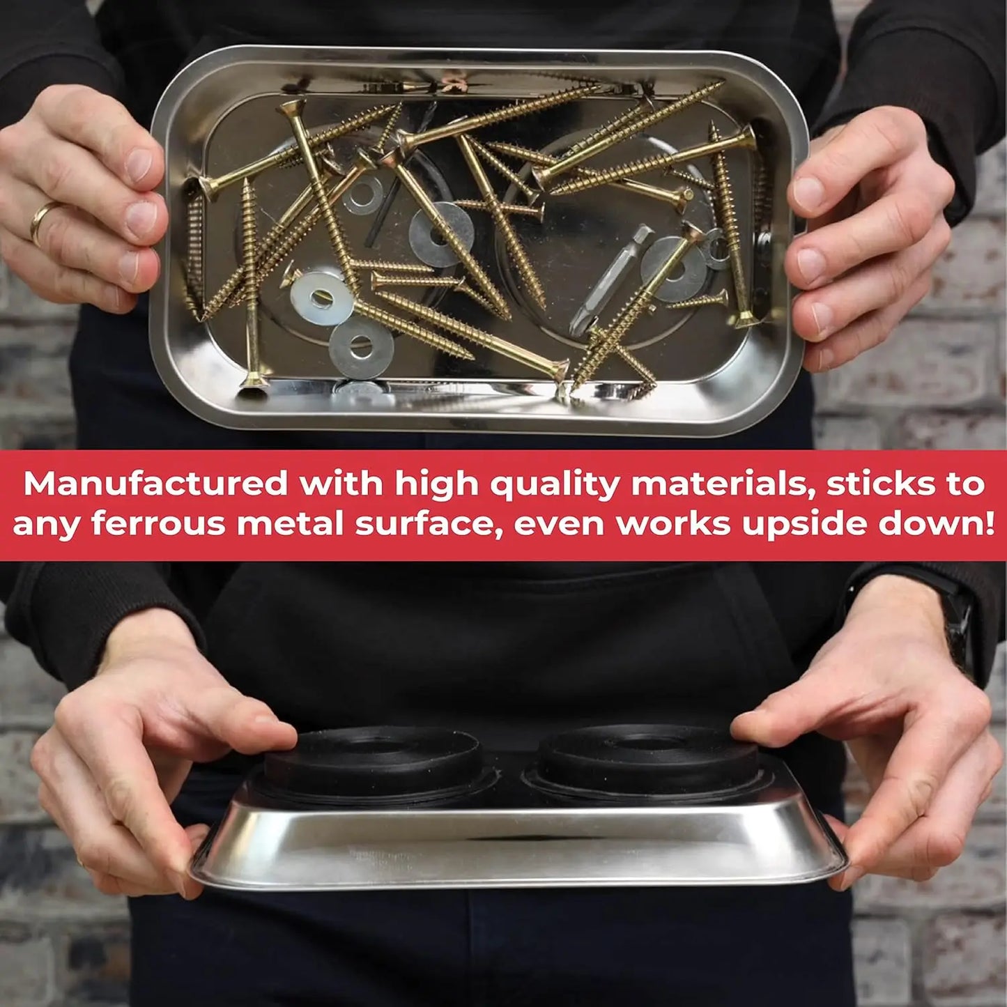 Rectangular Magnetic Parts Tray - Stainless Steel Screw Bowl Organizer for Nuts, Bolts, Hardware & Tool Storage