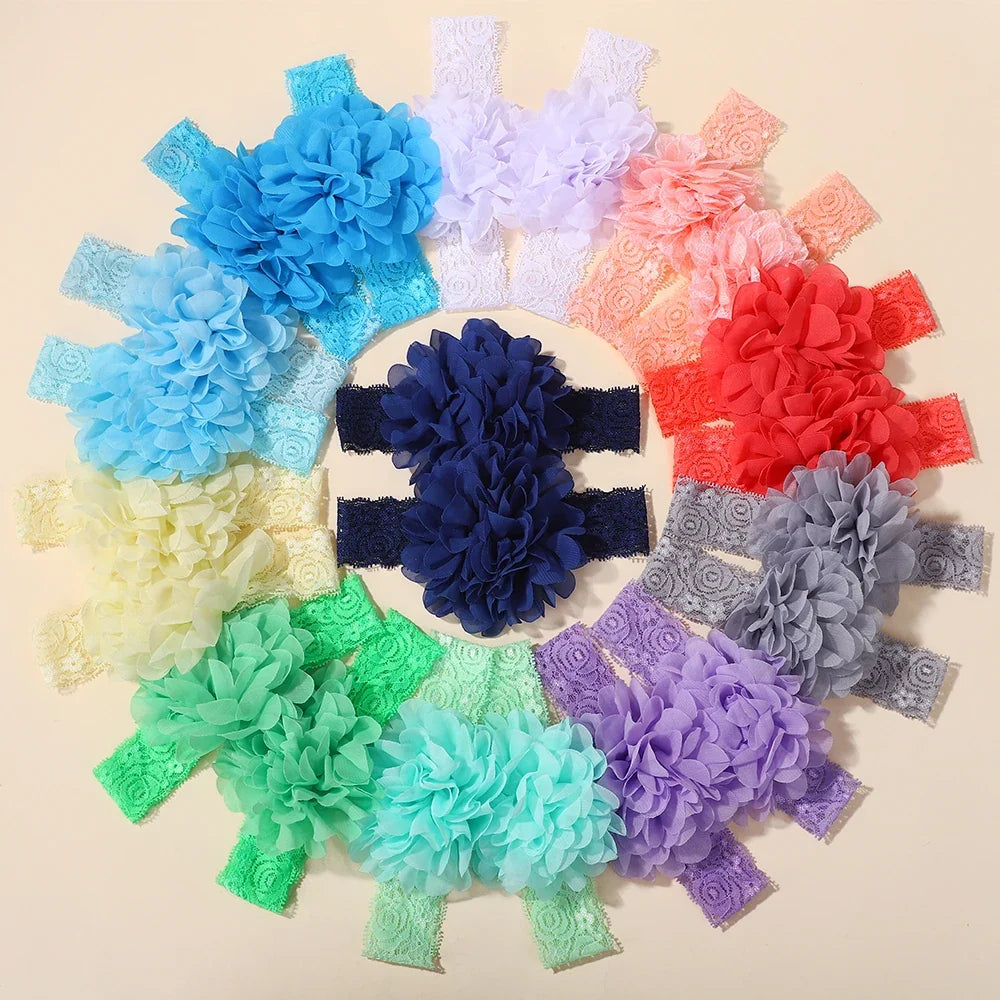 20-Piece Baby Flower Headbands - Soft Lace Nylon Elastic Hair Bands for Infants & Toddlers