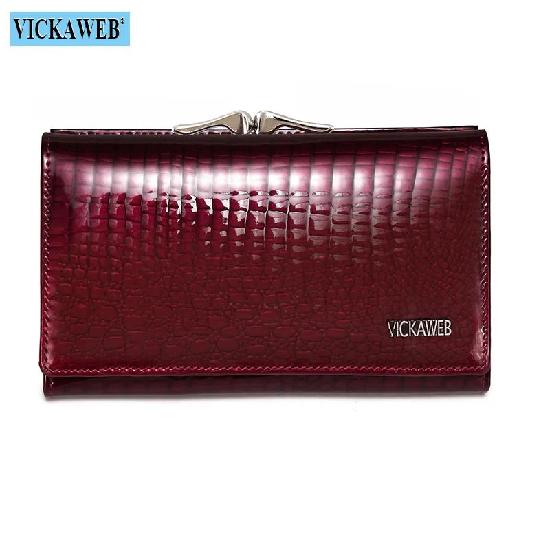Women’s Genuine Leather Short Wallet – Fashion Alligator Hasp & Zipper Coin Purse AE2155