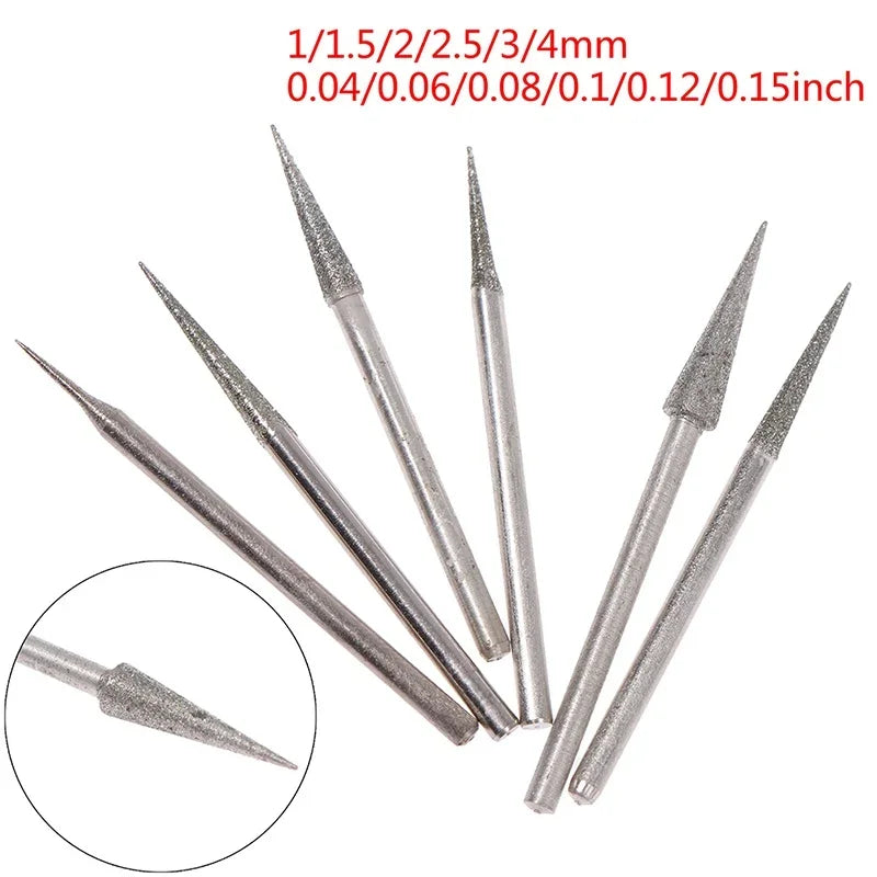 6Pcs Diamond Grinding Burr Set 1–4mm – 2.35mm Shank Engraving & Carving Needle Bits for Precision Tool Work