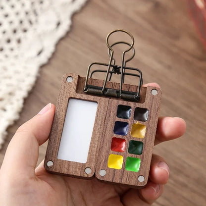 Portable Travel Wooden Handmade 8-Grid 0.5ml Watercolor Paint Palette: Mini Black Walnut Oil Paints Tray Box - Empty Box