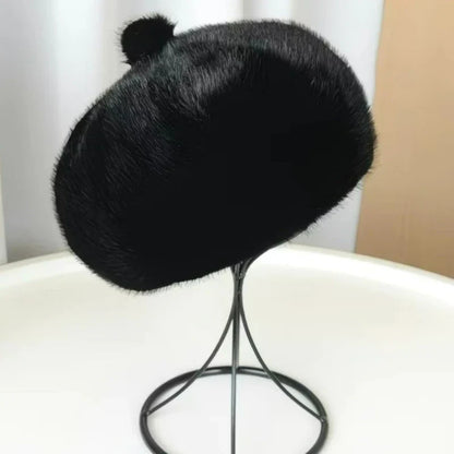 Thickened Plush Winter Beret for Women – Fleece-Lined Painter Style Hat, Elastic Cold Weather Cap, Vintage Retro Fashion Outdoor Wear