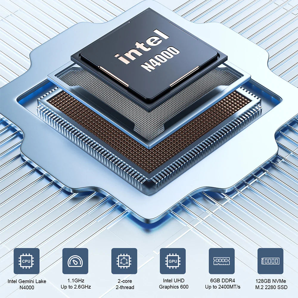 MLLSE Mini PC M2 Air – Intel Gemini Lake N4000, 6GB RAM, 128GB ROM, Dual-Band WiFi, Bluetooth, Windows 11