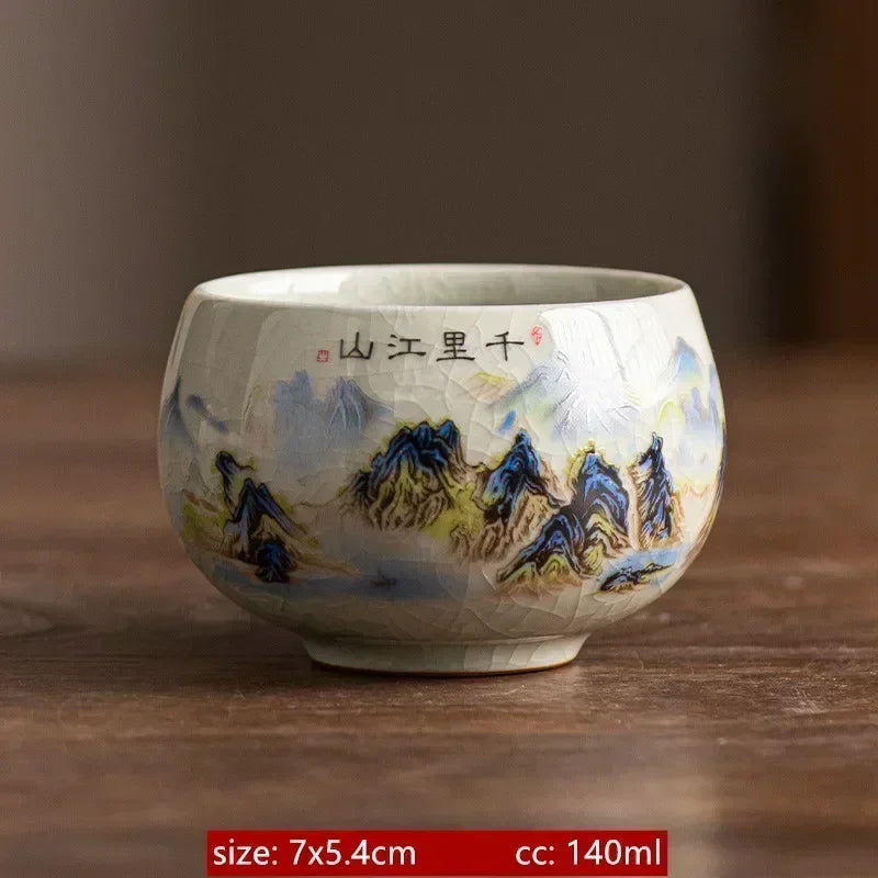 140ml Hand-Painted Ceramic Tea Cup – Exquisite Ice Crack Glaze Porcelain Master Cup for Tea Accessories (1pc)