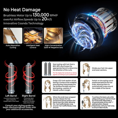 5-in-1 High-Speed Brushless Hair Dryer Brush – Negative Ionic Hot Air Styling Comb & Auto Hair Curler