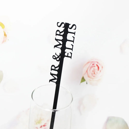 Personalized Wedding Drink Stirrers – Custom Last Name Swizzle Sticks & Cocktail Bar Drink Tags