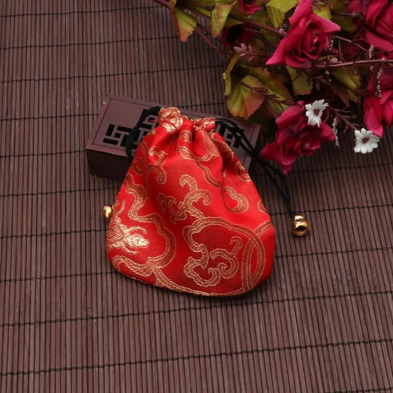 Silk Brocade Drawstring Gift Bags – Embroidered Jewelry, Coin & Candy Pouch for Wedding & Party Favors