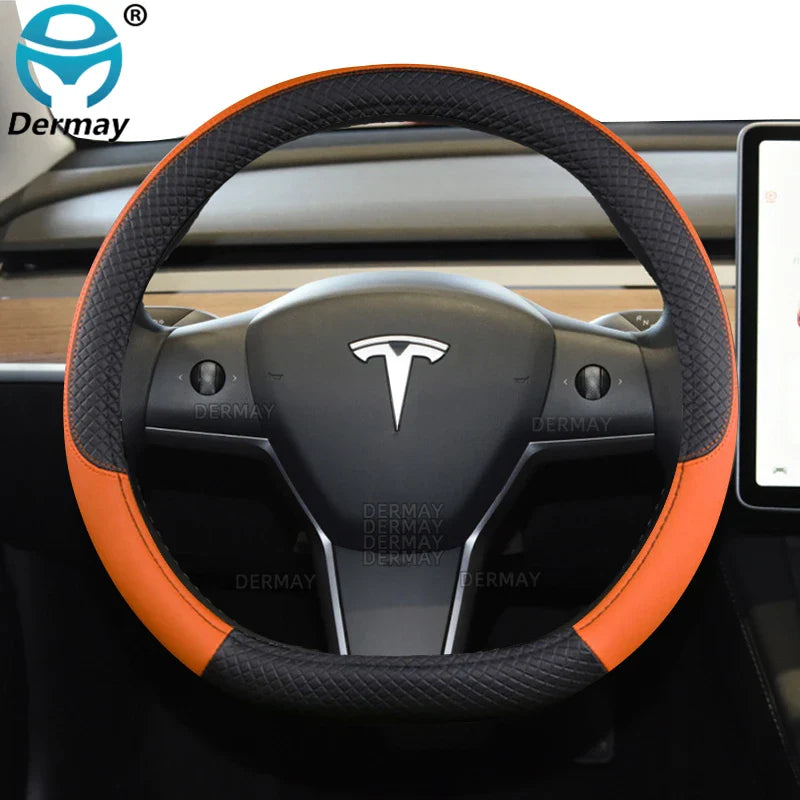 Tesla Model 3 Steering Wheel Cover – PU Leather Non-Slip Auto Accessory, 9 Colors (2016-2023)