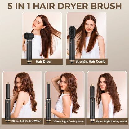 5-in-1 Electric Hair Dryer Comb – Negative Ion Straightener, Curling Iron & Detachable Multifunctional Heating Brush