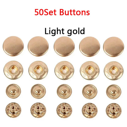 50 Sets Leather Snap Fasteners Kit – 10mm/12mm/15mm Metal Press Studs with 4 Tools for DIY Clothes & Crafts