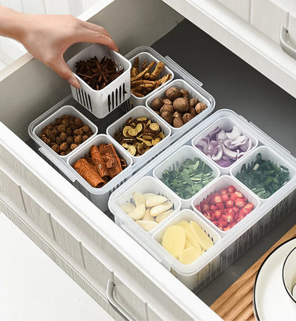 Refrigerator Storage Box – 4/6 Grid Clear Crisper for Fruits, Vegetables & Meat