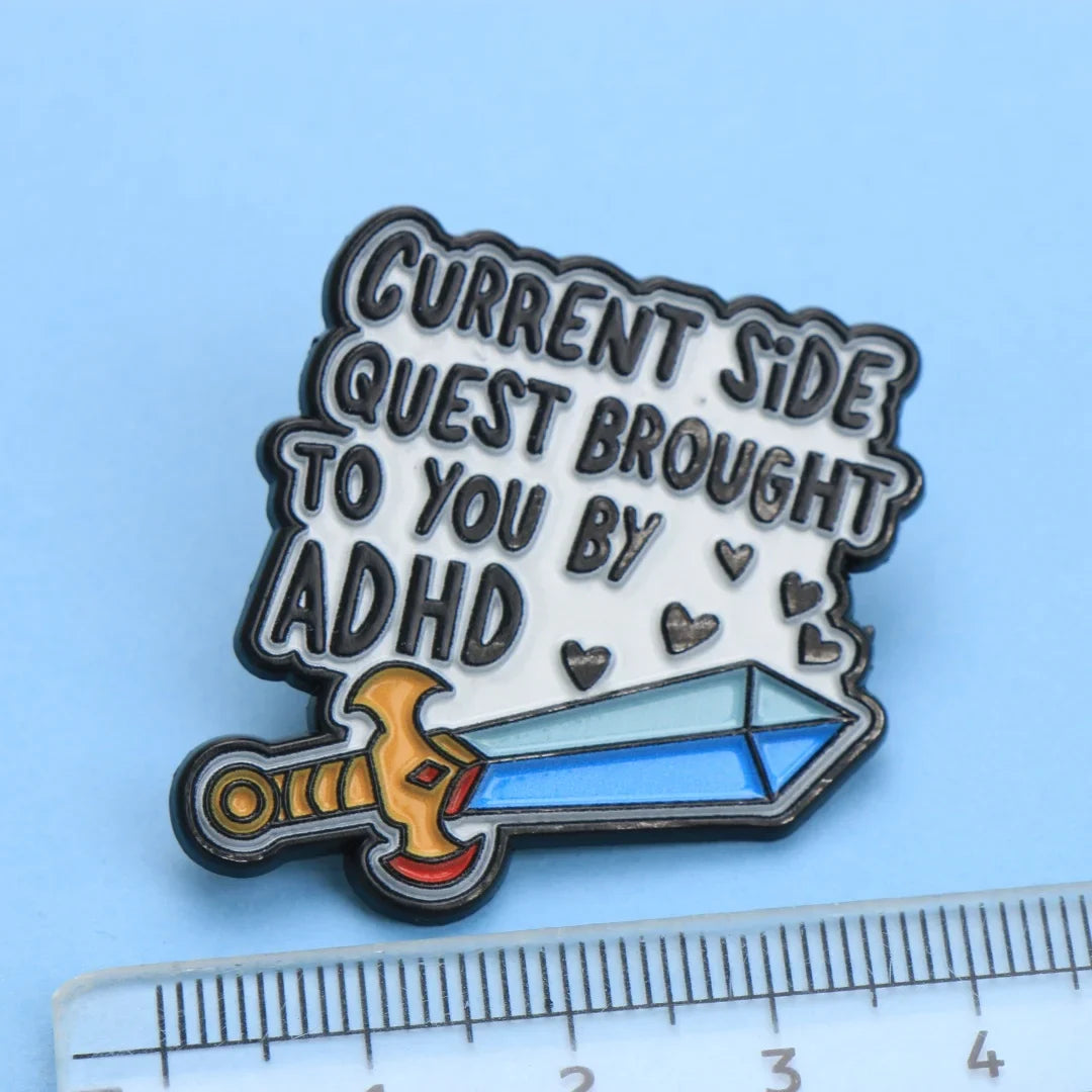 ADHD Side Quest Sword Enamel Pin – Cartoon Lapel Badge for Backpacks & DIY Gifts