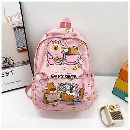 Cute Capybara Backpack | Large Capacity, Breathable Nylon Schoolbag for Students, Women & Girls, Ultra-Light Book Bag