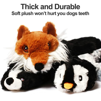 Funny Stuffingless Animal Dog Toy – Durable Plush Squeaky Chew Toy with Crinkle Sound & Squeakers for Pets