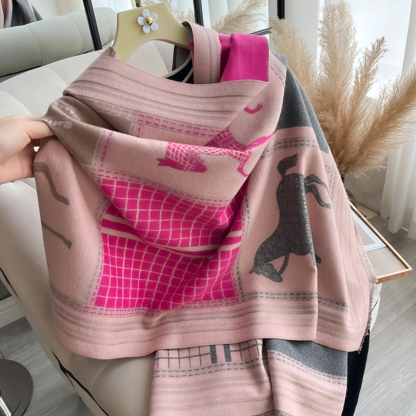 Autumn Winter Women’s Scarf — Pashmina Shawl & Wrap, Thick Cashmere Blanket Stole, Warm Outdoor Bufanda 2024 New Print