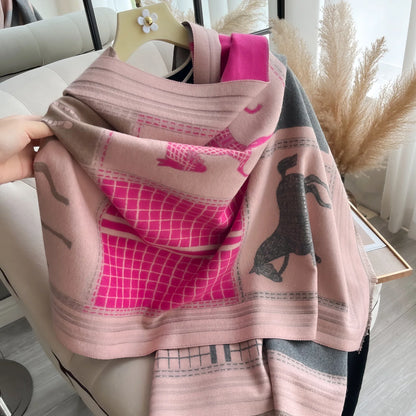 Autumn Winter Women’s Scarf — Pashmina Shawl & Wrap, Thick Cashmere Blanket Stole, Warm Outdoor Bufanda 2024 New Print