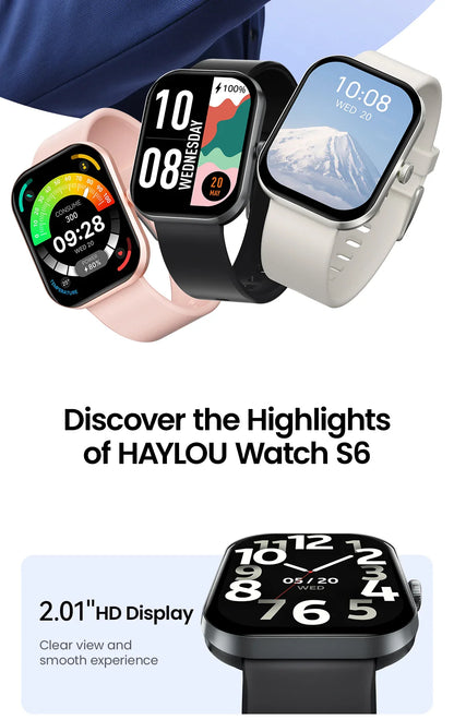 HAYLOU Watch S6 Smartwatch — 2.01" HD Display, Bluetooth Voice Calls, IP68 Waterproof Fitness Tracker