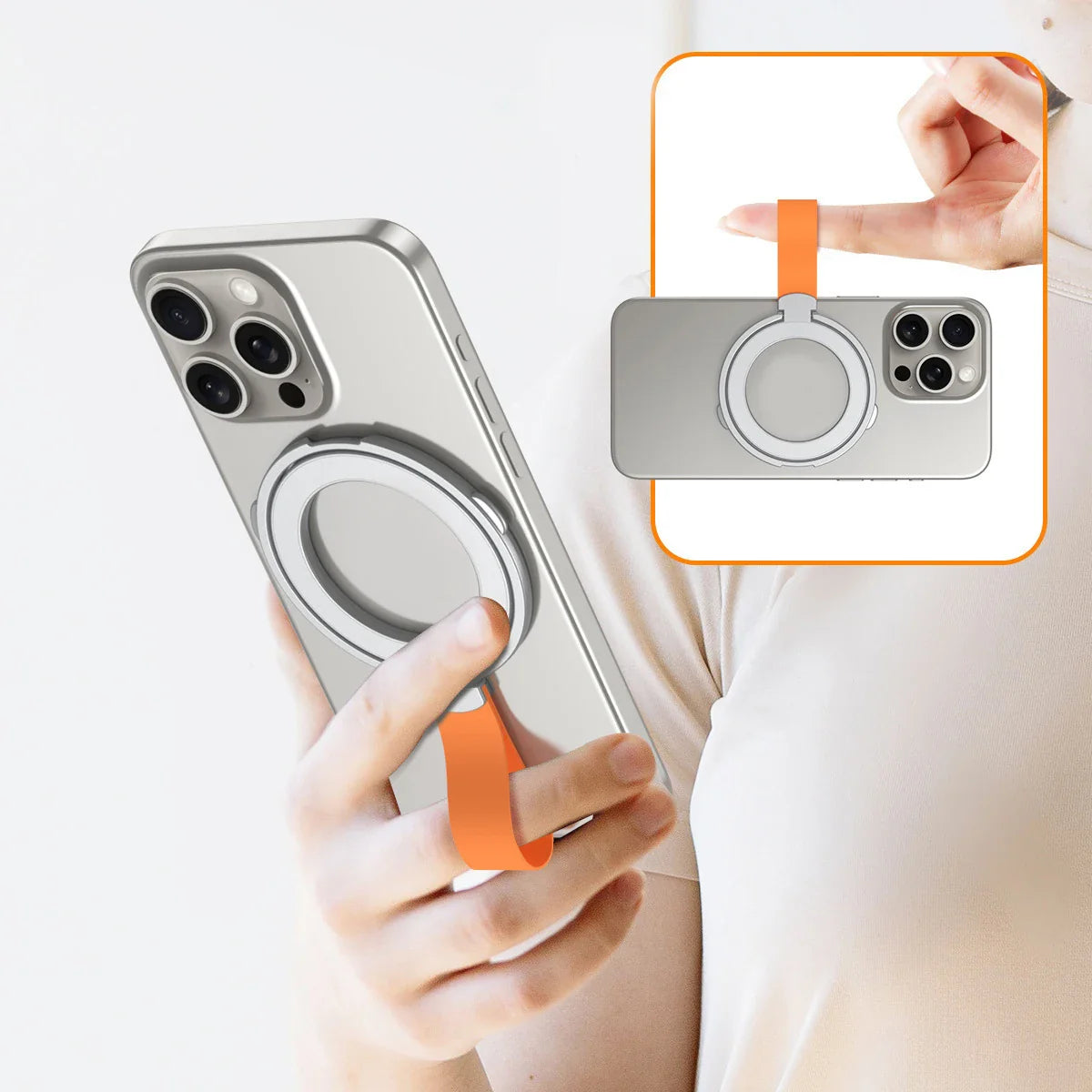 MagSafe Metal Strong Magnetic Suction Phone Holder - 360° Rotating, Folding Ring, Alloy, Portable & Universal Desktop Stand