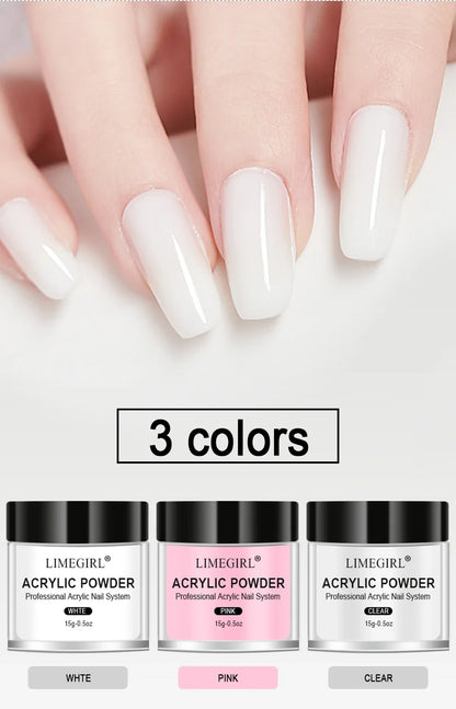 40ml Crystal Liquid & 45ml Acrylic Powder Set – Pink, White, Transparent Acrylic Powder Kit for Beginners Nail Art
