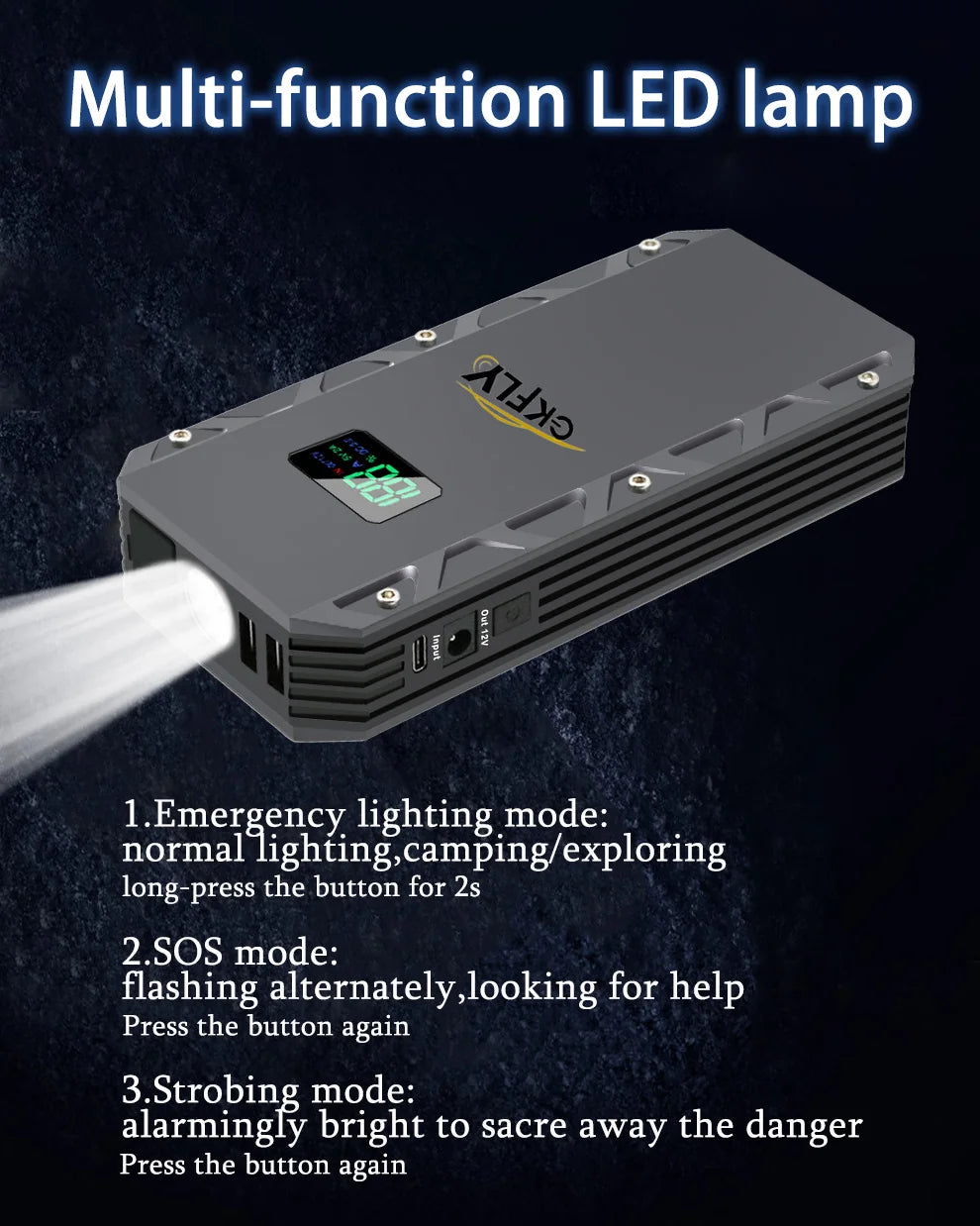 GKFLY 12V Car Jump Starter 18000mAh – 3000A Power Bank & Battery Booster for Petrol & Diesel Cars