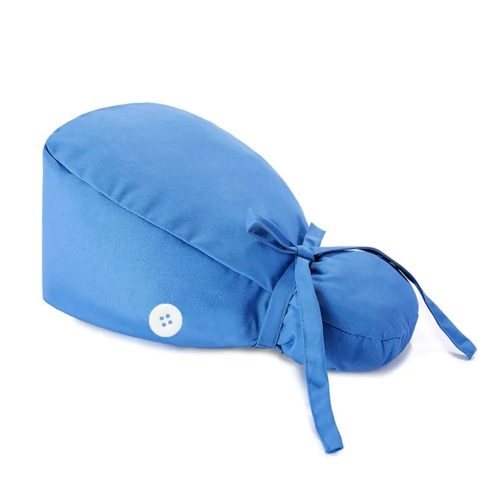 Adjustable Surgical Scrub Cap with Buttons – Ponytail Bouffant Nursing Turban Hat for Women & Men