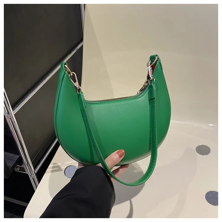 Women’s Moon-Shaped Shoulder Bag – Luxury High-End Baseball Style Elegant Crossbody Handbag Fashionable Lady Purse