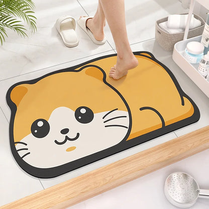 Cute Diatom Super Absorbent Bathroom Mat – Cartoon Non-Slip Mud Toilet Pad, Quick-Drying Floor Mat