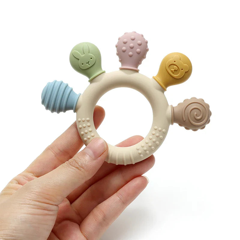 Multicolor Silicone Baby Teething Ring – Handheld Teether Toy for 0-12 Months, Chew Beads Sensory Gum Relief Soother