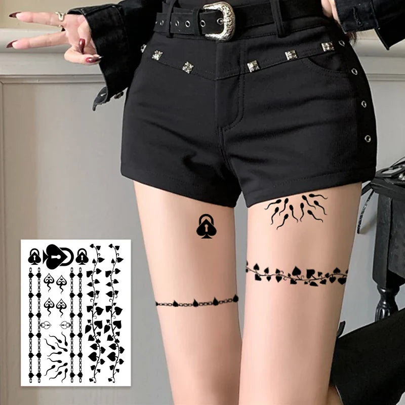 Realistic Temporary Tattoos – Long-Lasting Vine & Spade Arm/Leg Bands, Fashion Neck Sticker, Scar Cover & Vibrant Fake Body Art