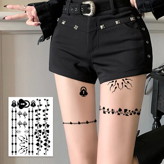 Realistic Temporary Tattoos – Long-Lasting Vine & Spade Arm/Leg Bands, Fashion Neck Sticker, Scar Cover & Vibrant Fake Body Art