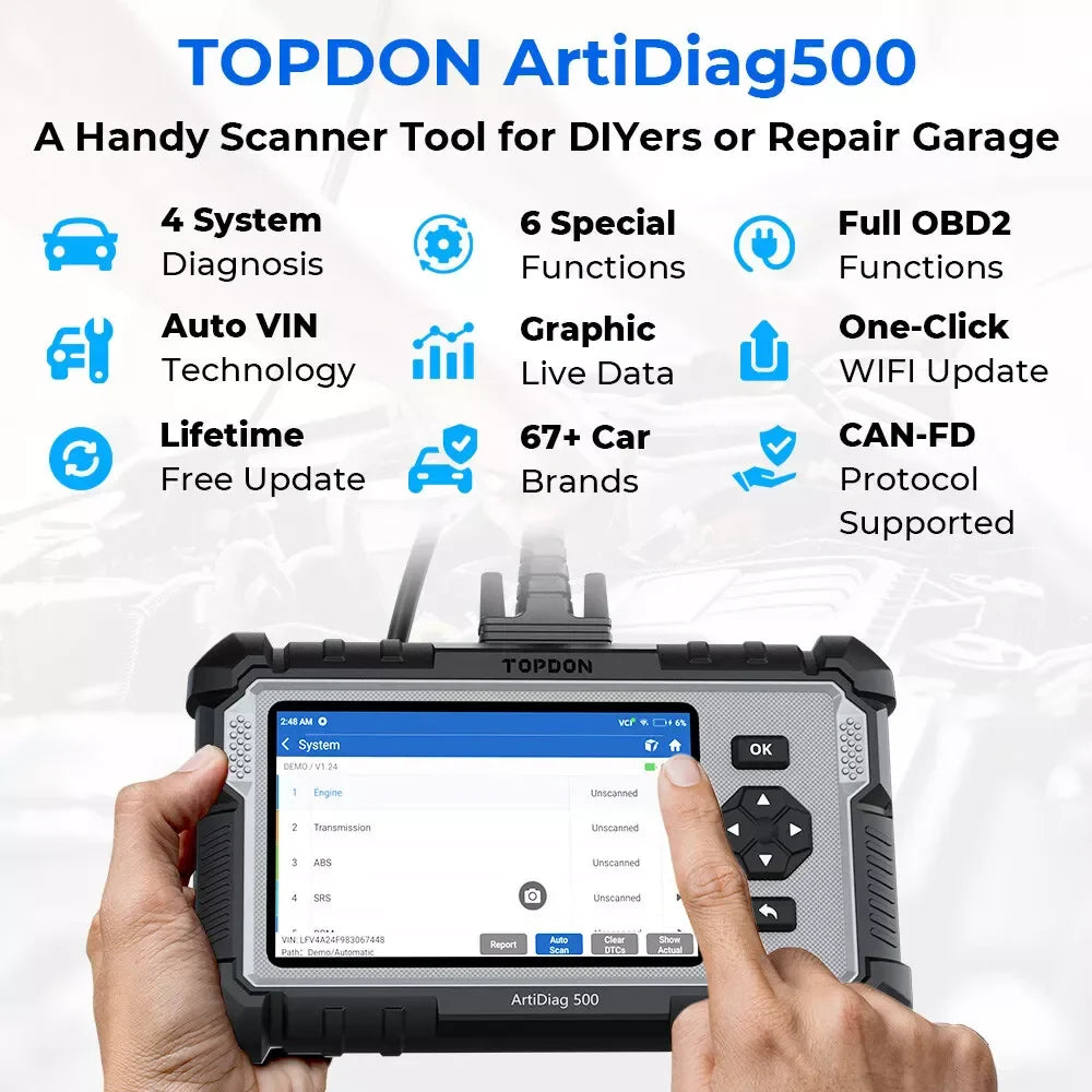 Topdon ArtiDiag500 OBD2 Car Diagnostic Scanner All Systems Engine ABS SRS Airbag Code Reader