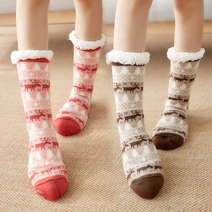 Women’s Winter Plush Socks – Soft Fuzzy Non-Slip Floor Slippers with Penguin, Deer, Elk & Bear, Cozy Christmas Gift