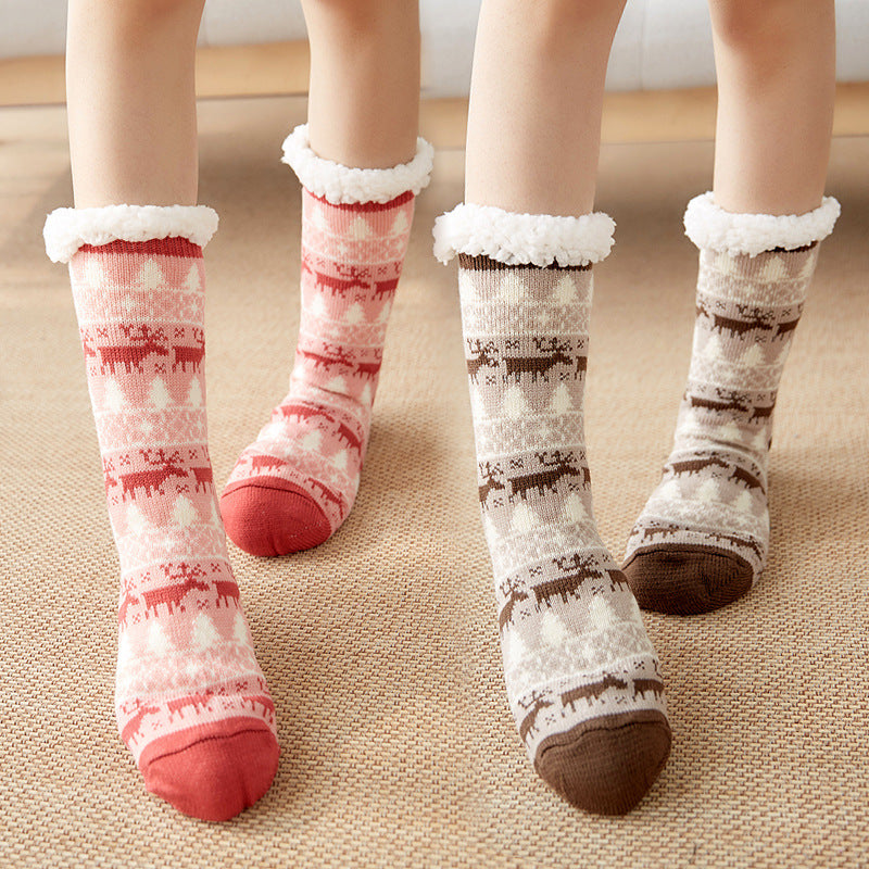 Winter Plush Women’s Non-Slip Floor Socks – Fuzzy Soft Penguin, Deer, Elk & Bear Slippers, Cozy Christmas Gift